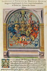 Coat of Arms, from 'Brevis Narratio..', engraved by Theodore de Bry (1528-98) published in Frankfurt, 1591 (coloured engraving) | Obraz na stenu