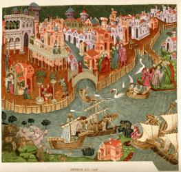 Venice, 1338, after a manuscript in the Bodleian Library, from 'A Short History of the English People' by J. R. Green, published 1893 (colour litho) | Obraz na stenu