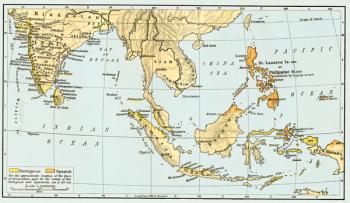Map of the Portuguese Colonial Dominions in India and the Malay Archipelago, 1498 -1580. From Historical Atlas, published 1923. | Obraz na stenu