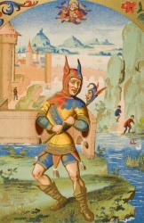 A court fool, reproduction of a miniature from a 15th century manuscript, from 'Le Moyen Age et La Renaissance' by Paul Lacroix (1806-84) published 1847 (colour litho) | Obraz na stenu