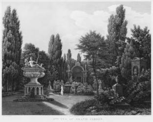 First view of the great garden, Musee des Monuments Francais, Paris, illustration from 'Vues pittoresques et perspectives des salles du Musee des Monuments Francais et des principaux ouvrages...', engraved by Desaulx (19th century) and Lavalee, 1816 (etch | Obraz na stenu