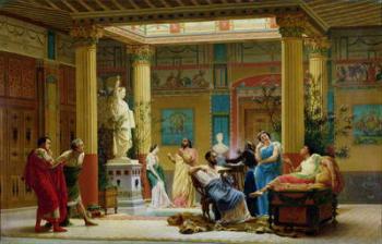 Rehearsal of 'The Fluteplayer' and 'The Diomedes' wife' in the atrium of the Pompeian house of Prince Napoleon, 18 Avenue Montaigne, Paris, 1861 (oil on canvas) | Obraz na stenu