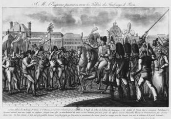 Napoleon I reviewing the Federes of the Parisian suburbs at the Tuileries, illustration from 'Le Moniteur', 16th May 1815 (engraving) (b/w photo) | Obraz na stenu