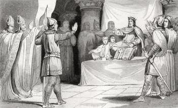 Louis I (778-840) the Pious at Court, from 'Histoire de France' by Colart, published c.1840 (engraving) | Obraz na stenu