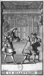 Scene from 'Le Misanthrope' by Moliere (1622-73), engraved by Jean Sauve (fl.1660-91) (engraving) (b/w photo) | Obraz na stenu