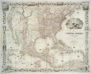 Map of the United States of America, British provinces, Mexico, West Indies and Central America, 1850 (hand coloured print) | Obraz na stenu