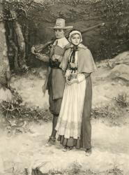 Puritan couple on their way to Sunday worship, engraved by Thomas Gold Appleton, 1885 (engraving) | Obraz na stenu