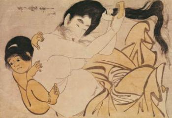 Yama-Uba, the Woman of the Mountain, with Kintoki, her Baby (woodblock print) | Obraz na stenu