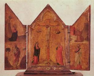 Crucifixion and four saints (oil on panel) | Obraz na stenu