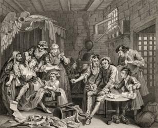 The Prison Scene, plate VII from 'A Rake's Progress', from 'The Works of William Hogarth', published 1833 (litho) | Obraz na stenu