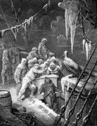 The albatross being fed by the sailors on the the ship marooned in the frozen seas of Antartica, scene from 'The Rime of the Ancient Mariner' by S.T. Coleridge, by S.T. Coleridge, published by Harper & Brothers, New York, 1876 (wood engraving) | Obraz na stenu