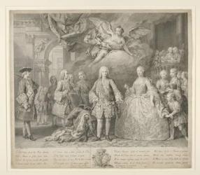 Ferdinand VI and his queen Maria Barbara of Braganza with Scarlatti and the celebrated Italian castrato Farinelli, 1733-57 (engraving) | Obraz na stenu