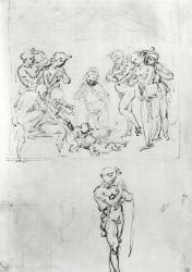 Figural Studies for the Adoration of the Magi, c.1481 (pen & ink and metalpoint on paper) | Obraz na stenu