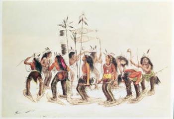 The Snow-Shoe Dance, engraved by George Catlin (1794-1872) (coloured engraving) | Obraz na stenu