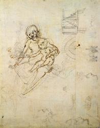 Studies for a Virgin and Child and of Heads in Profile and Machines, c.1478-80 (pencil and ink on paper) | Obraz na stenu