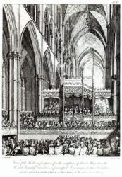 View of the Gallery prepared for the reception of their Majesties the Royal Family, Directors & principal Personages in the Kingdom at the Commemoration of Handel in Westminster Abbey, engraved by John Spilsbury, 1785 (engraving) (b/w photo) | Obraz na stenu