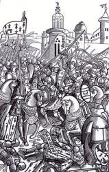 The Battle of Auray, from 'Chroniques de Bretagne' by Alain Bouchard, published 1514 (woodcut) | Obraz na stenu