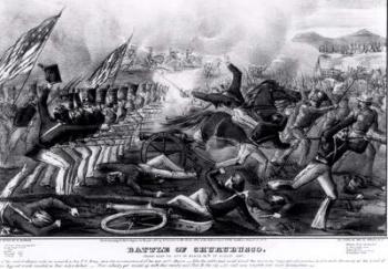 Battle of Churubusco, Fought Near the City of Mexico, 20th August 1847, engraved and published by Nathanial Currier (1813-88) 1847 (litho) (b&w photo) | Obraz na stenu