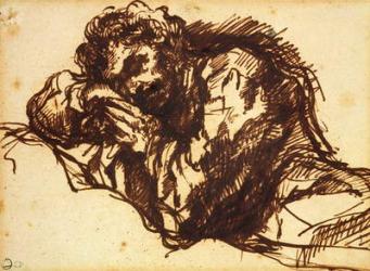 Half length portrait of a man bending over (pen and ink on paper) | Obraz na stenu