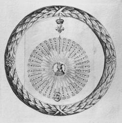 Cardinal Richelieu (1585-1642) as the centre of the sun, January 1635 (engraving) (b/w photo) | Obraz na stenu