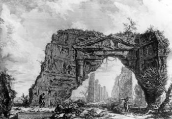 View of the ruined portico of the Villa dei Sette Bassi, from the 'Views of Rome' series, c.1760 (etching) | Obraz na stenu