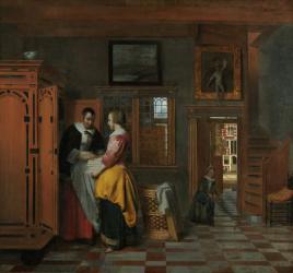 Interior with Women beside a Linen Cupboard, 1663 (oil on canvas) | Obraz na stenu