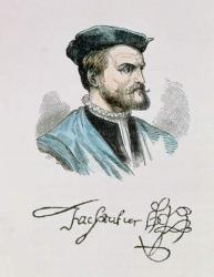 Jacques Cartier (1491-1557) illustration from Volume IV of 'Narrative and Critical History of America', 1886 (engraving) (later colouration) | Obraz na stenu