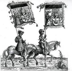 Two Knights, from the Triumphal Procession of the Emperor Maximilian I, c.1517 (woodcut) | Obraz na stenu