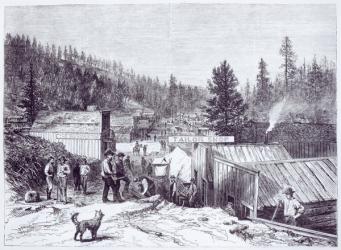 The Indian War, Deadwood City, Black Hills of Dakota, from a photograph by S. J. Morrow (engraving) (b&w photo) | Obraz na stenu