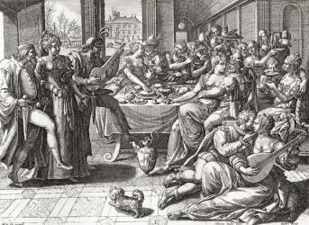 Debauchery and licentiousness in the 16th century, after the painting by Marten de Vos. From Illustrierte Sittengeschichte vom Mittelalter bis zur Gegenwart by Eduard Fuchs, published 1909. | Obraz na stenu