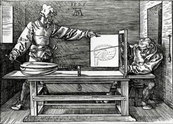 An artist drawing a lute with the aid of a perspective apparatus, illustration from Durer's 'Four Books on Measurement', published in 1525 (woodcut) | Obraz na stenu