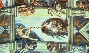 Sistine Chapel Ceiling: Creation of Adam, 1510 (fresco) (post restoration) | Obraz na stenu