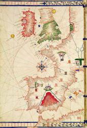 Ms Ital 550.0.3.15 fol.2r Map of Europe, from 'Carte Geografiche' (vellum) | Obraz na stenu