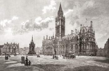 Town Hall, Albert Square, Manchester, England in the 19th century. From Cities of the World, published c.1893. | Obraz na stenu