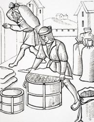 Measurers of Corn in Paris, after a woodcut from 'Royal Orders Concerning the Jurisdiction of the Company of Merchants and Shrievalty in the City of Paris', published 1578, from 'Le Moyen Age et La Renaissance' by Paul Lacroix (1806-84) published 1847 (li | Obraz na stenu