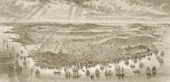 Bird's-Eye View of San Francisco, 1875, from 'American Pictures', published by The Religious Tract Society, published in 1876 (engraving) | Obraz na stenu