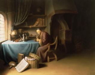 An Old Man Lighting his Pipe in a Study (oil on canvas) | Obraz na stenu