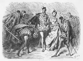 King and court, illustration from the 'Essais' by Michel Eyquem de Montaigne (1533-92) (engraving) (b/w photo) | Obraz na stenu