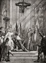Joan of Arc, 1412-1431 at the coronation of Charles VII. From the mural painting by J.E. Lenefyeu. | Obraz na stenu