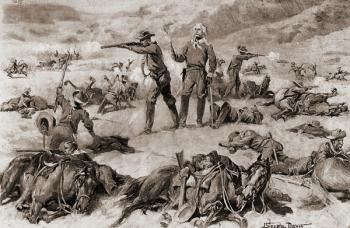 Custer's Last Stand at the Battle of the Little Bighorn in 1876. George Armstrong Custer, 1839  1876. United States Army officer and cavalry commander in the American Civil War and the American Indian Wars. From The History of Our Country, published 1900 | Obraz na stenu