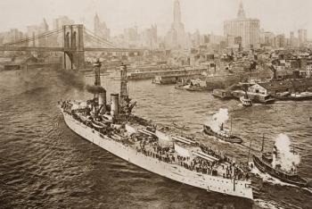 The United States Battleship, Texas, Setting out from New York Harbour, illustration from 'The Outline of History' by H.G. Wells, Volume II, published in 1920 (litho) | Obraz na stenu