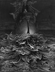 The Mariner gazes on the ocean and laments his survival while all his fellow sailors have died, scene from 'The Rime of the Ancient Mariner' by S.T. Coleridge, published by Harper & Brothers, New York, 1876 (wood engraving) | Obraz na stenu