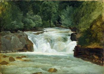 A Waterfall in Upper Bavaria, 1830 (oil on paper on board) | Obraz na stenu