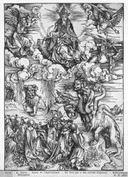 Scene from the Apocalypse, The seven-headed and ten-horned dragon (woodcut) (b/w photo) | Obraz na stenu