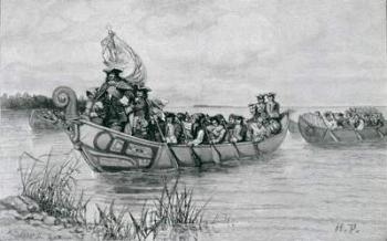 The Landing of Cadillac, illustration from 'The City of the Strait' by Edmund Kirke, pub. in Harper's Magazine, 1886 (litho) | Obraz na stenu