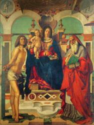 Madonna and Child enthroned with Saint Jerome and Saint Sebastian (oil on canvas) | Obraz na stenu