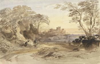 Landscape with Figures and Distant Castle (w/c on paper) | Obraz na stenu