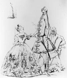 'Thou Tuneful Scarecrow and Thou Warbling Bird', caricature of Farinelli, Cuzzoni and Heidegger (engraving) | Obraz na stenu