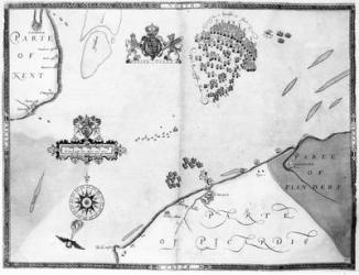 Map No.10 showing the route of the Armada fleet, engraved by Augustine Ryther, 1588 (engraving) (b/w photo) | Obraz na stenu