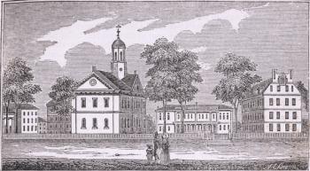 Harvard University, Cambridge, from 'Historical Collections of Massachusetts', by John Warner Barber, 1839 (engraving) | Obraz na stenu